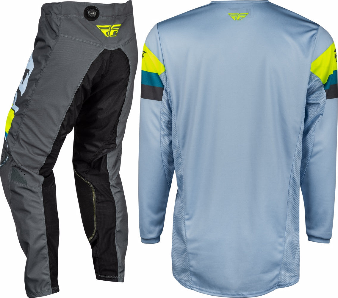 FLY Racing 2024 Youth Kinetic Prix Jersey Pant Combo Ice Grey/Charcoal/Hi-Vis