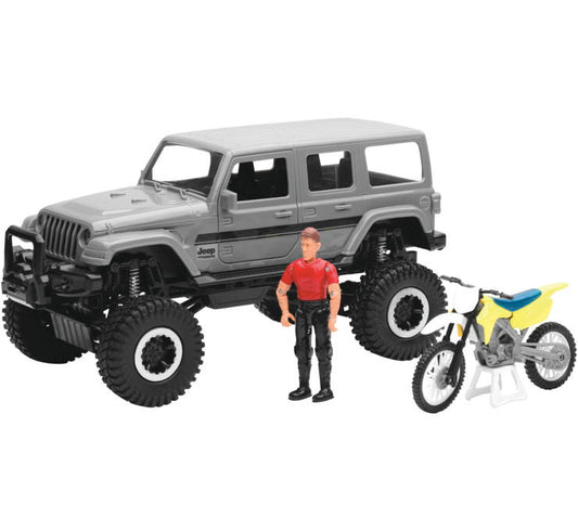 New Ray Toys 1:18 Scale Jeep Sahara with Dirt Bike Set