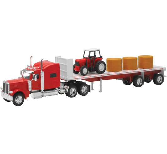 New Ray Toys 1:32 Scale Peterbilt 389 with Hay and Farm Tractor