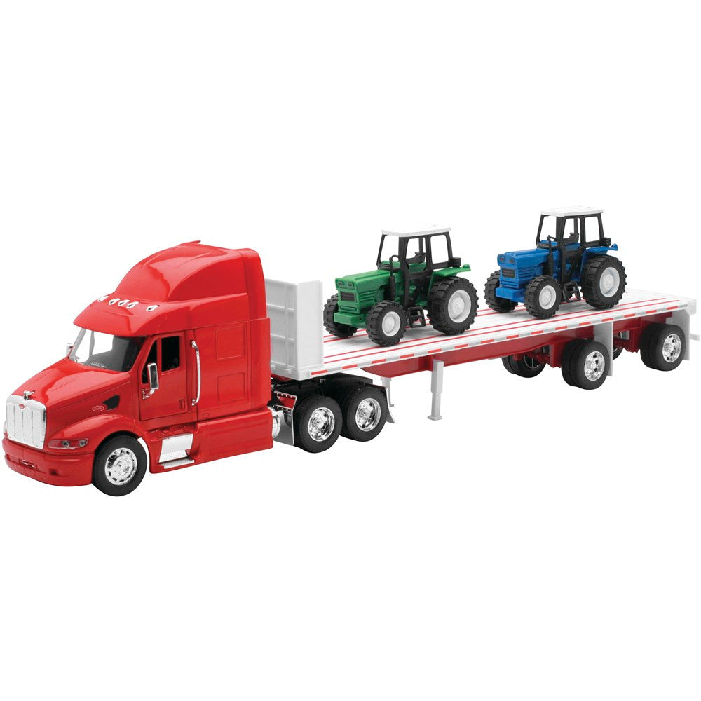 New Ray Toys 1:32 Scale Peterbilt 387 Flatbed with Farm Tractor