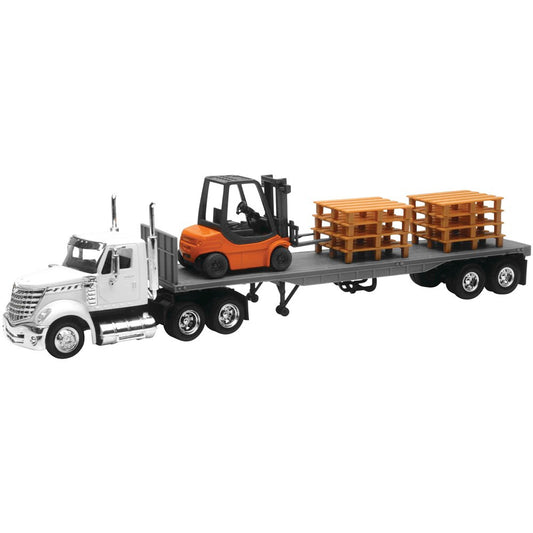 New Ray Toys 1:43 Scale International Lonestar Flatbed with Forklift and Pallet