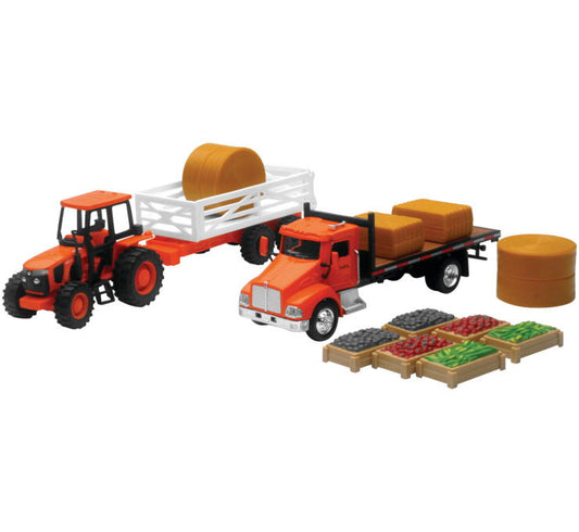 New Ray Toys 1:43 Scale Kubota M5 Farm Tractor & Hay Set