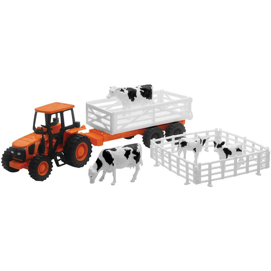 New Ray Toys 1:32 Scale Kubota Farm Tractor with Farm Animals Set