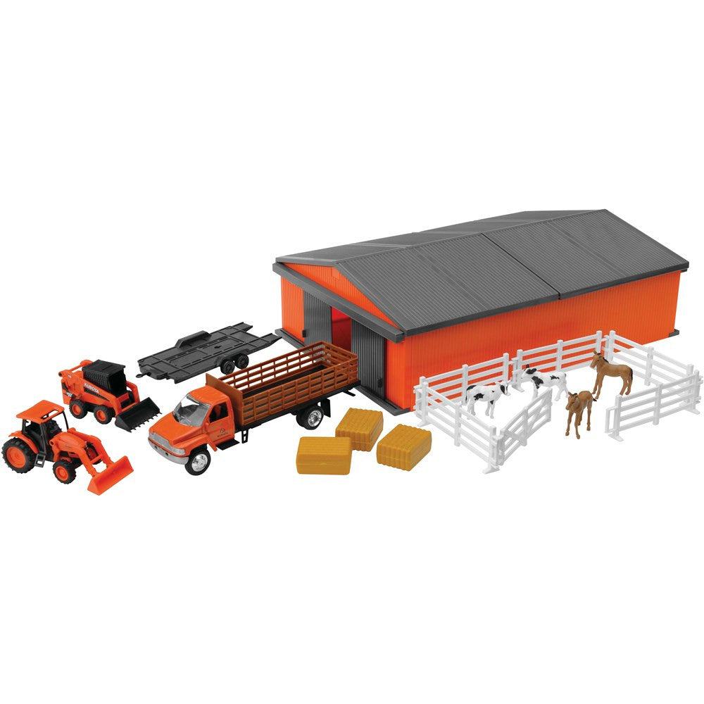 New Ray Toys Kubota Farm Vehicles with Machine Shed Set