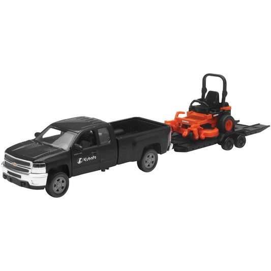 New Ray Toys 1:32 Scale Kubota Z700 Mower with Dodge Pickup Truck & Trailer