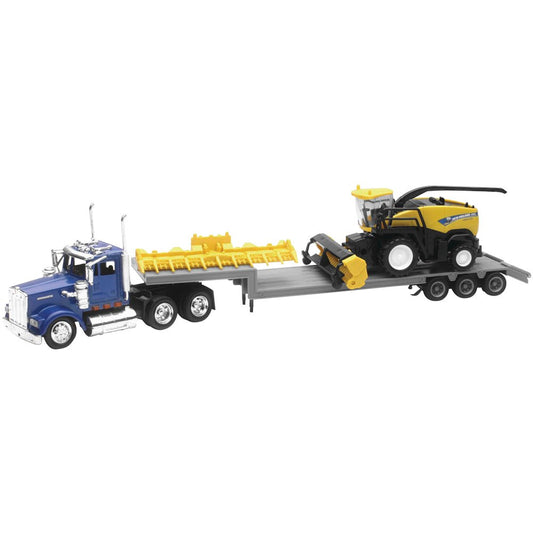 New Ray Toys 1:43 Scale Kenworth Lowboy W/ New Holland Harvester