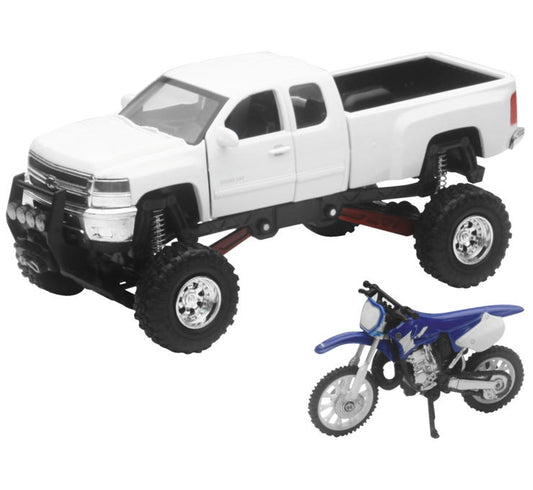New Ray Toys 1:32 Scale Truck And Dirt Bike Sets White Chevy w/YZ125