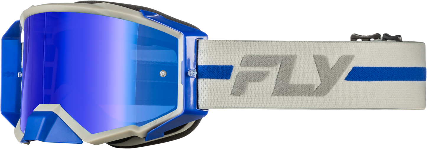 FLY Racing Zone Pro Goggle Grey/Blue with Blue Mirror/Smoke Lens