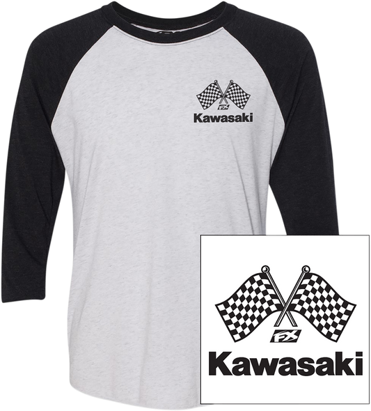 Factory Effex Kawasaki Finish Line Baseball T-Shirt - White/Black