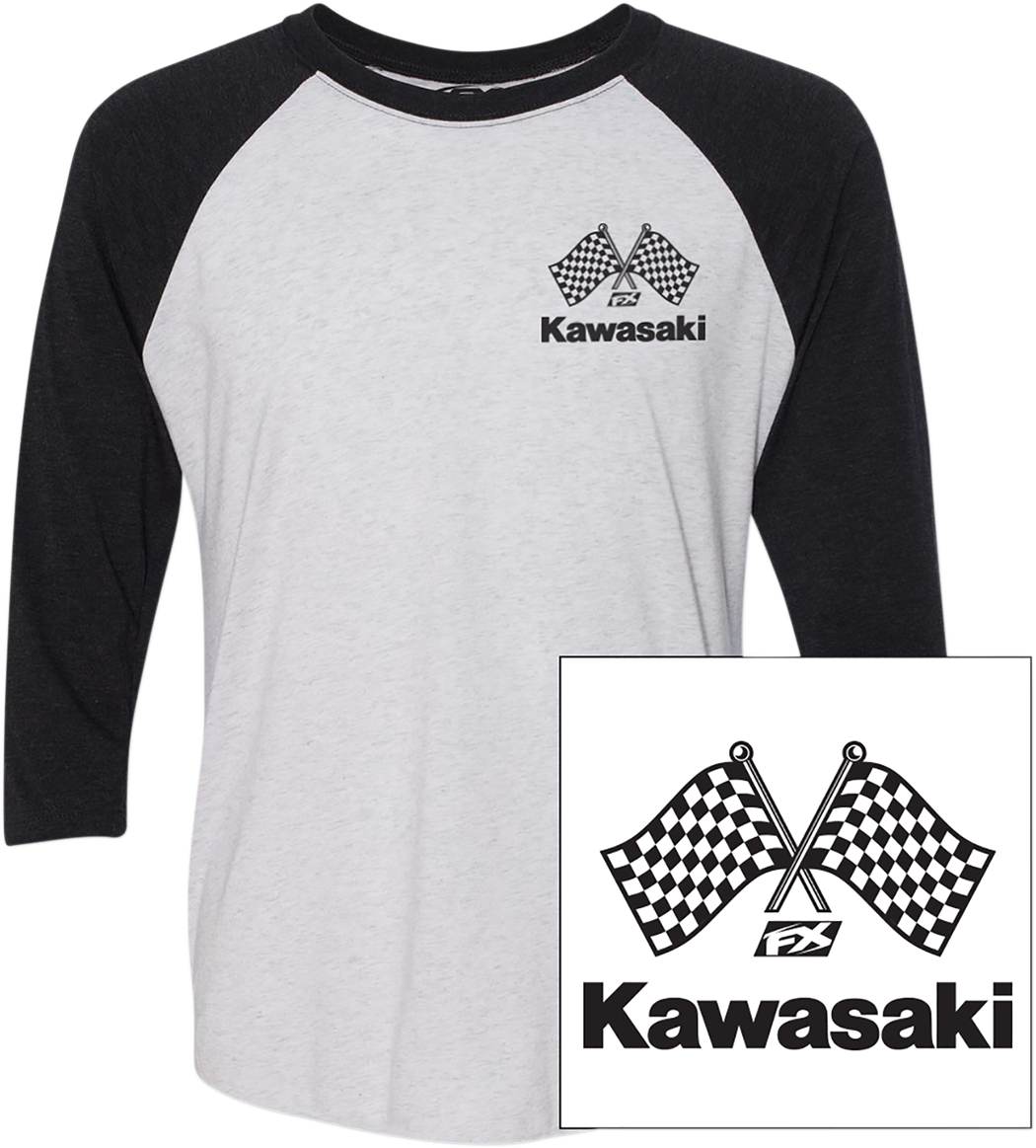 Factory Effex Kawasaki Finish Line Baseball T-Shirt White-Black
