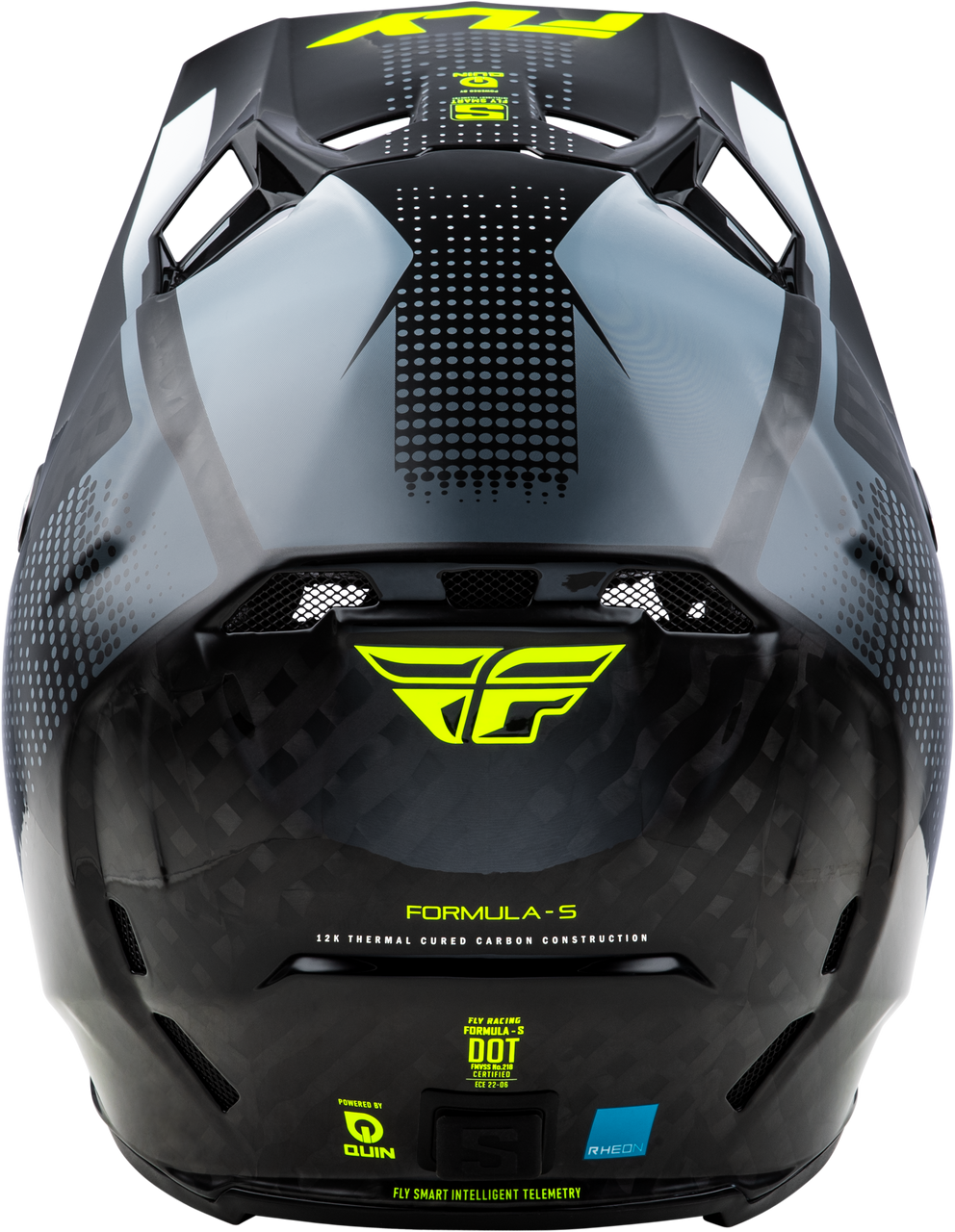 FLY Racing 2025 Youth Formula S Carbon Protocol Helmet Black Carbon/Grey/Hi-Vis Youth Large