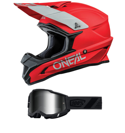 O'Neal 2024 1 Series Solid Helmet and Goggle Combo Red