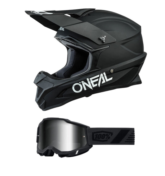 O'Neal 2024 1 Series Solid Helmet and Goggle Combo Black
