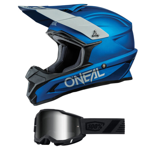 O'Neal 2024 1 Series Solid Helmet and Goggle Combo Blue
