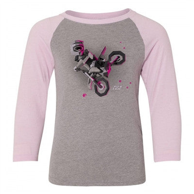 Factory Effex Youth Moto Girl Long Sleeve Raglan T-Shirt - Grey/Pink
