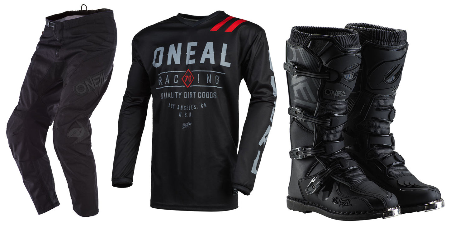 O'Neal 2024 Element Threat Dirt Jersey Pant Element Boot Combo Black/Gray