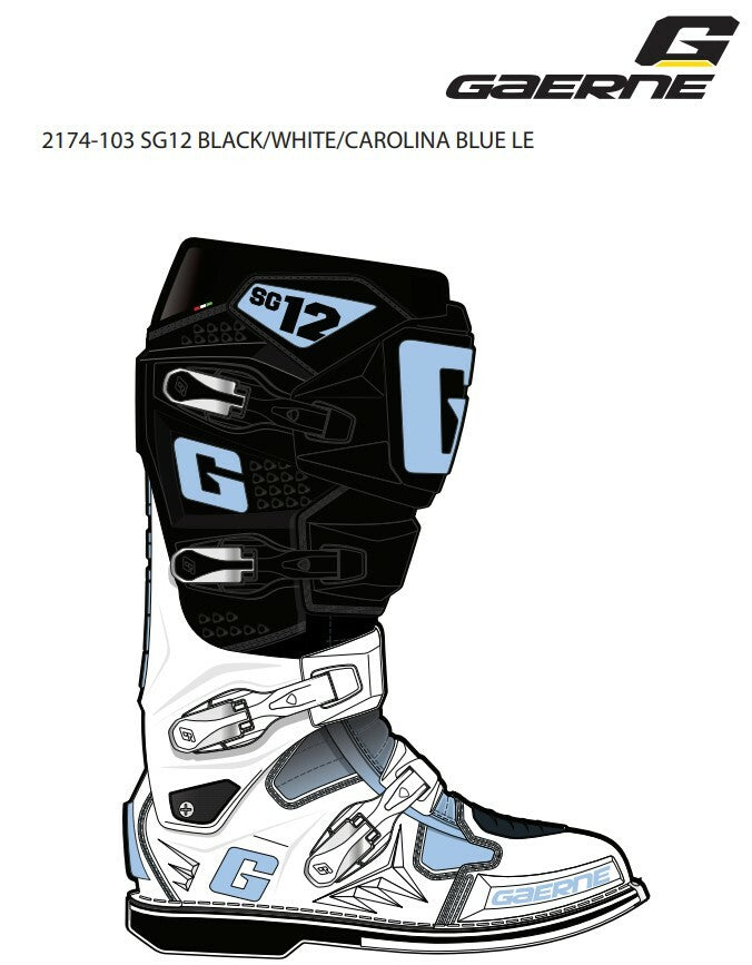 Gaerne SG12 Offroad Boots Black/White/Carolina Blue LE