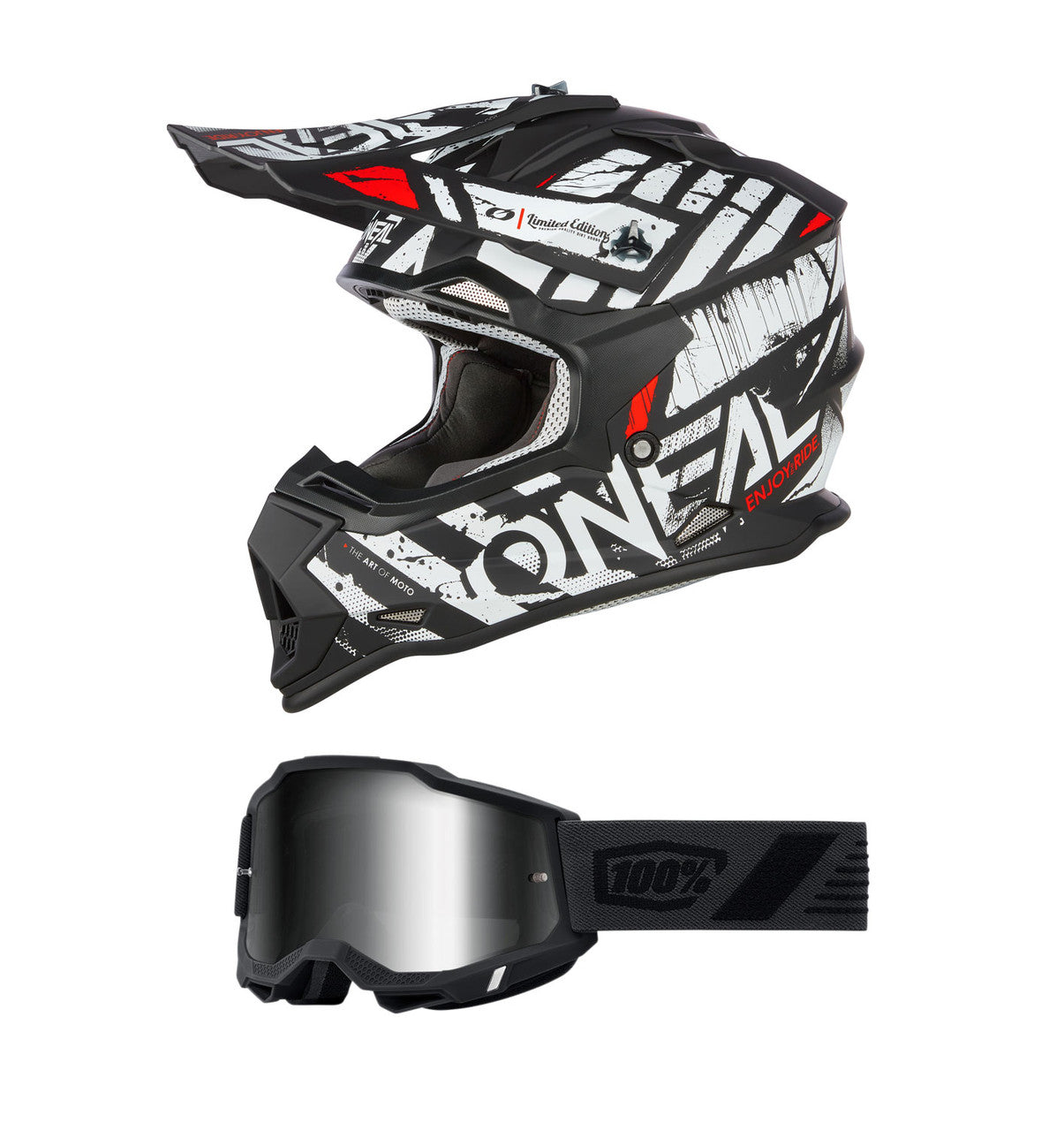 O'Neal 2024 2 Series Glitch V.23 Helmet and Goggle Combo Black/White