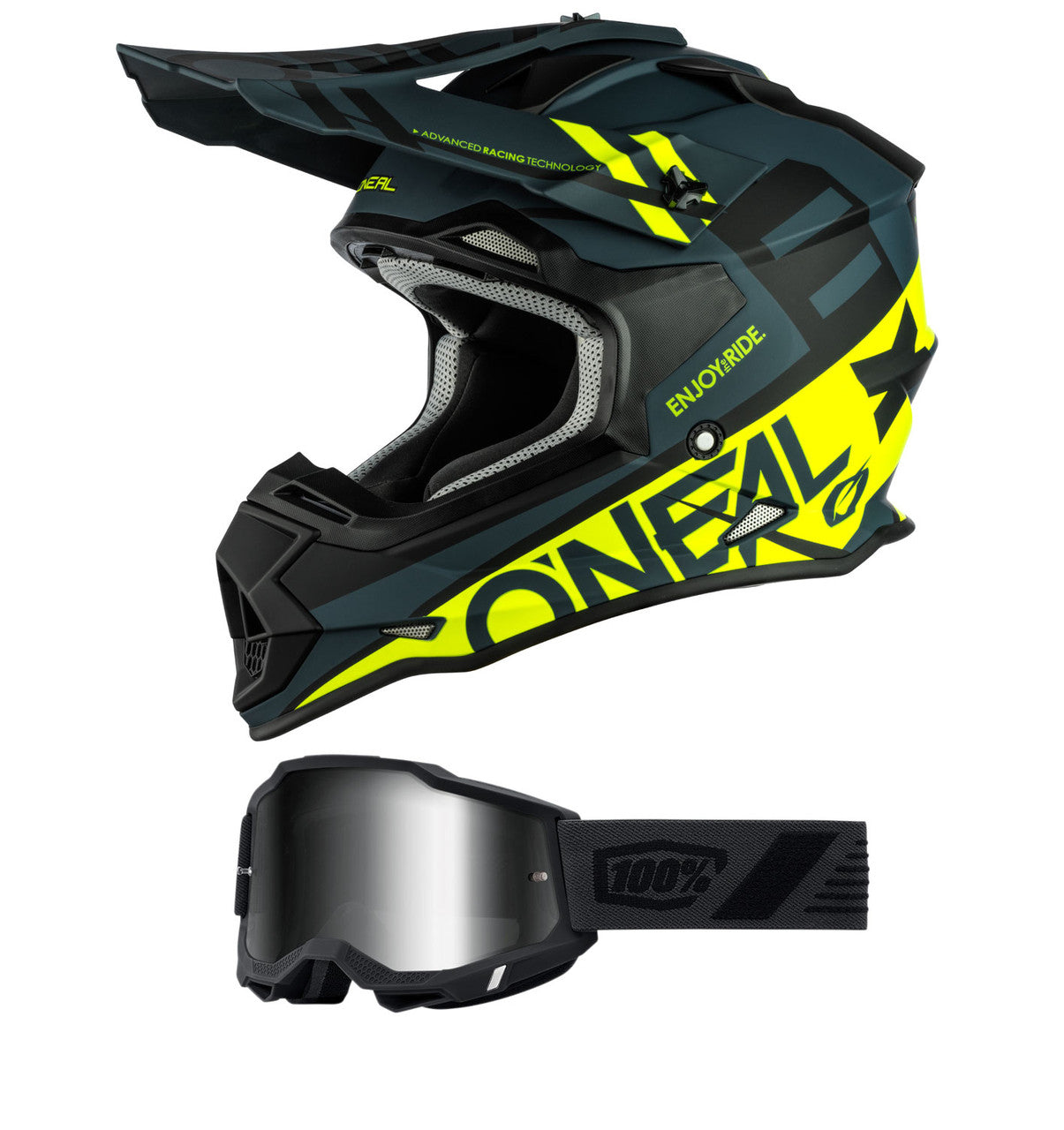 O'Neal 2024 2 Series Spyde Helmet and Goggle Combo Black/Neon Yellow