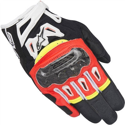Alpinestars 2019 SMX-2 Air Carbon V2 Leather Gloves - Black Red Fluo White Yellow Fluo