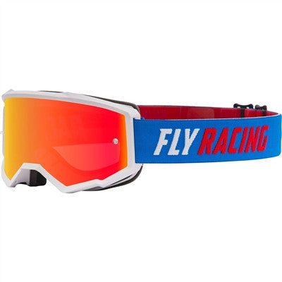 FLY Racing 2021 Youth Zone MX Goggle - Blue/White/Red w/Red Mirror/Smoke Lens w/Post