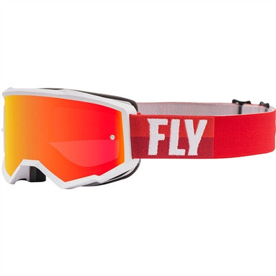 FLY Racing 2021 Youth Zone MX Goggle - White/Red w/Red Mirror/Brown Lens w/Post