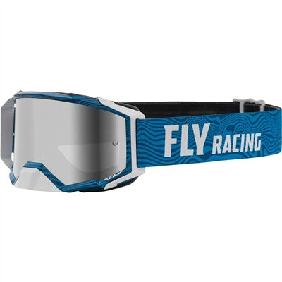 FLY Racing 2021 Zone Pro MX Goggle - Blue/White w/Silver Mirror/Smoke Lens w/Post