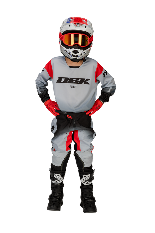 FLY Racing 2026 Youth Kinetic DBK Grey/Black/Red Jersey Pant Combo