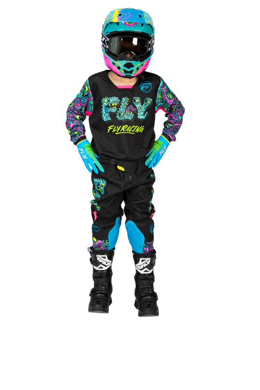 FLY Racing 2026 Youth Kinetic Mutant Black/Multi Jersey Pant Combo