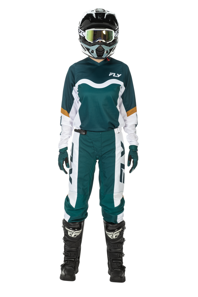 FLY Racing 2026 Womens F-16 Teal/White/Gold Jersey Pant Combo