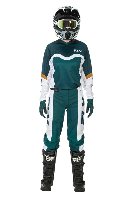 FLY Racing 2026 Womens F-16 Teal/White/Gold Jersey Pant Combo