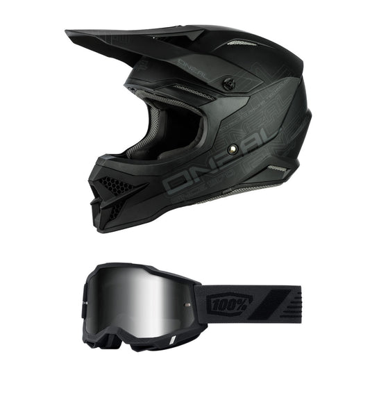 O'Neal 2024 3 Series Flat Black Helmet and Goggle Combo
