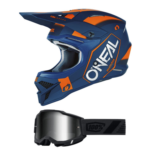 O'Neal 2024 3 Series Hexx V.23 Helmet and Goggle Combo Blue/Orange