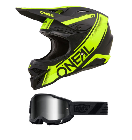 O'Neal 2024 3 Series Racewear Helmet and Goggle Combo Black/Neon