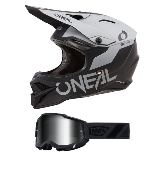 O'Neal 2024 3 Series Solid Helmet and Goggle Combo Black/Cement