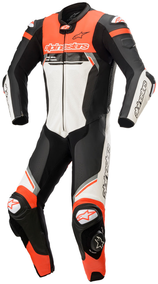 Alpinestars Missile Ignition v2 1-Piece Leather Riding Suit Black/White/Red Fluo