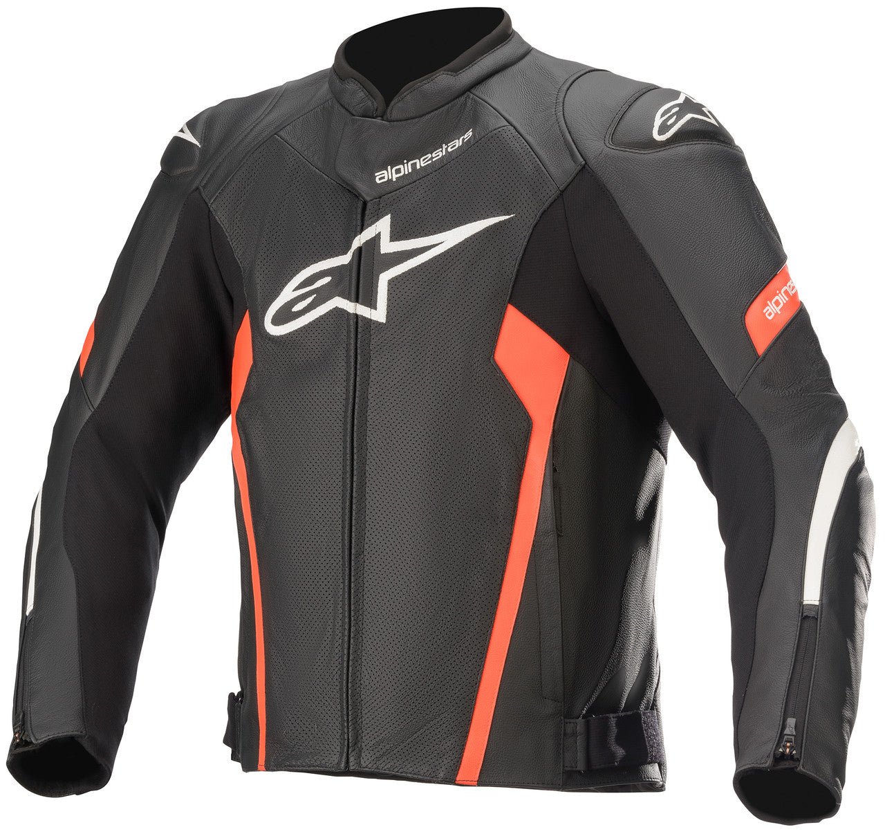Alpinestars Faster v2 Airflow Leather Motorcycle Jacket Black/White/Red Fluo