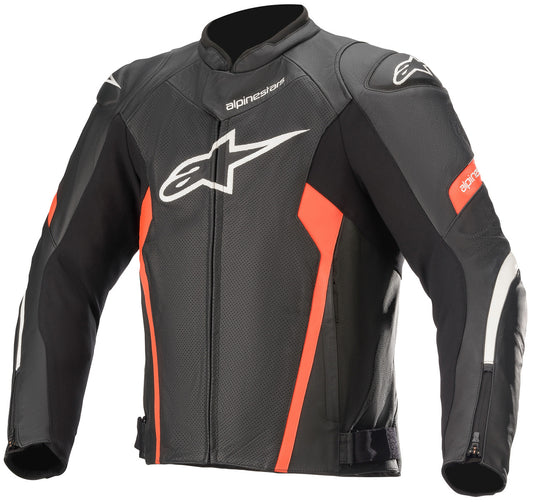 Alpinestars Faster v2 Airflow Leather Motorcycle Jacket Black/White/Red Fluo