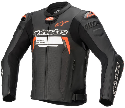 Alpinestars Missile Ignition v2 Leather Motorcycle Jacket Black/Red Fluo