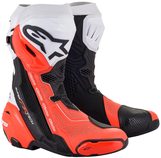 Alpinestars Supertech R v2 Vented Motorcycle Boots Black/White/Red Fluo