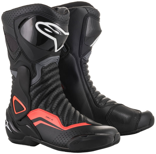 Alpinestars SMX-6 v2 Vented Motorcycle Boots Black/Gray/Red Fluorescent