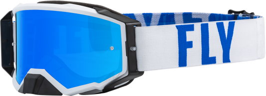 FLY RACING - 37-51903 - ZONE PRO GOGGLE WHITE/BLUE W/ SKY BLUE MIRROR/SMOKE LENS