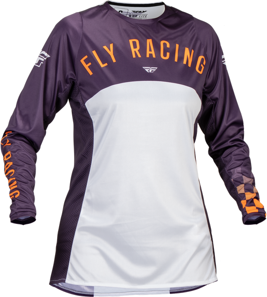 FLY Racing 2025 Womens Lite Jersey Deep Purple/Wht/Neon Coral