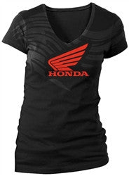 Honda Womens Racing Collection Abstract Wings Ladies Short Sleeves Tees - Black