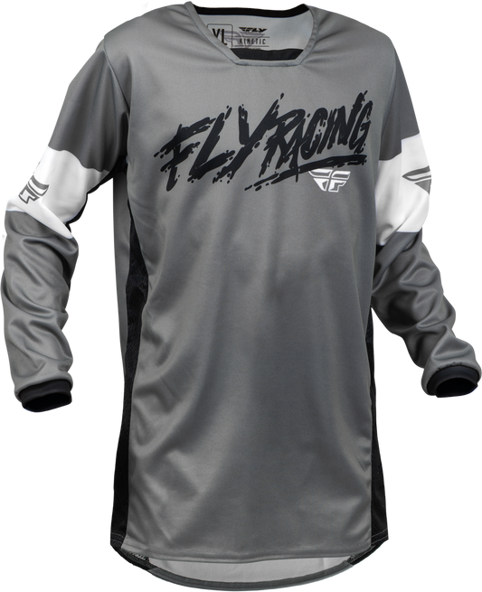 FLY Racing 2023 Youth Kinetic Khaos Jersey Grey/Black/White