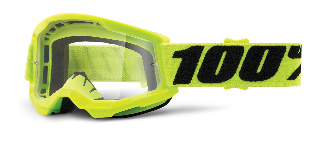 100% Strata 2 Junior Youth Offroad Goggle Fluo/Yellow - Clear Lens