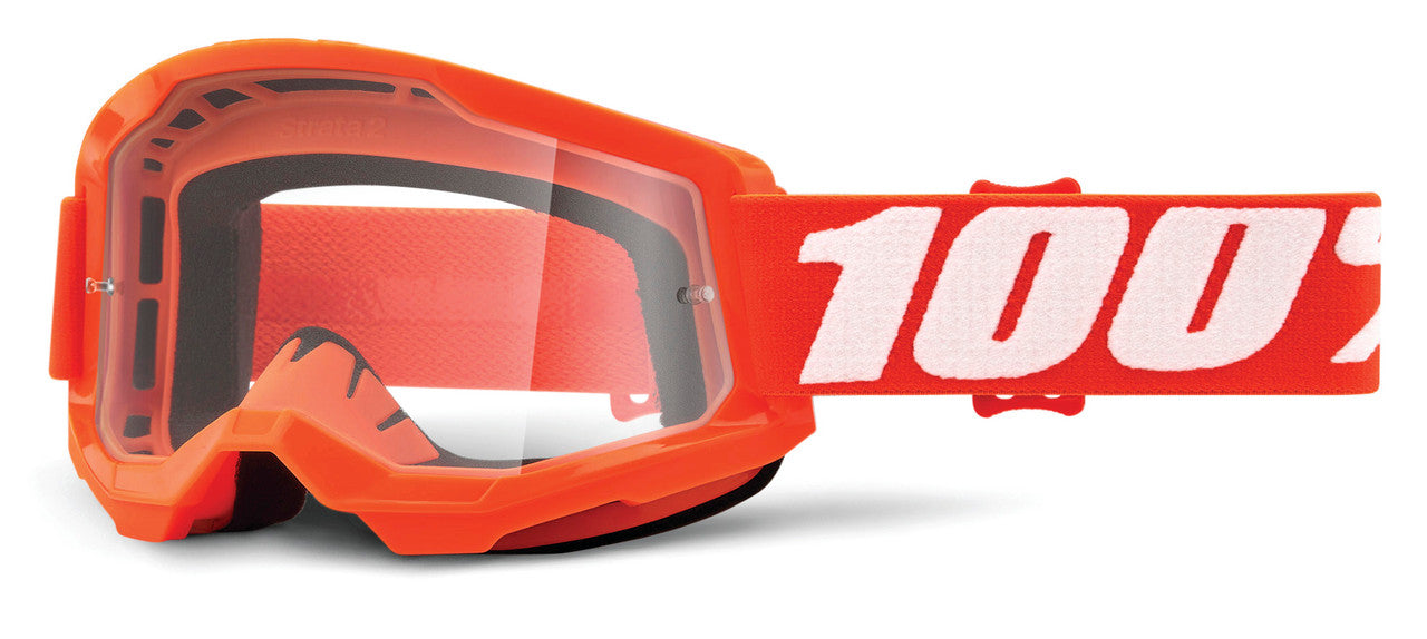 100% Strata 2 Offroad Goggle Neon Orange - Clear Lens