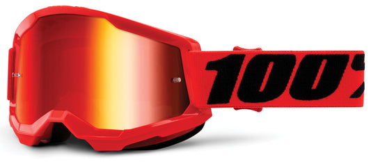 100% Strata 2 Junior Youth Offroad Goggle Red - Mirror Red Lens