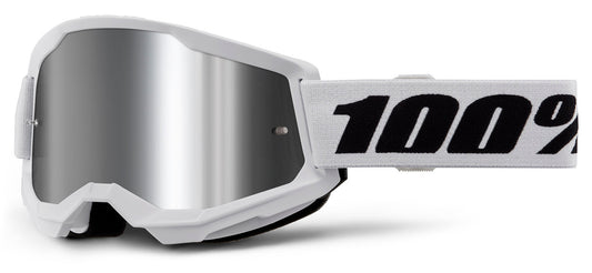 100% Strata 2 Offroad Goggle White - Mirror Silver Lens