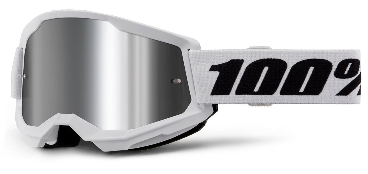100% Strata 2 Junior Youth Offroad Goggle White - Mirror Silver Lens